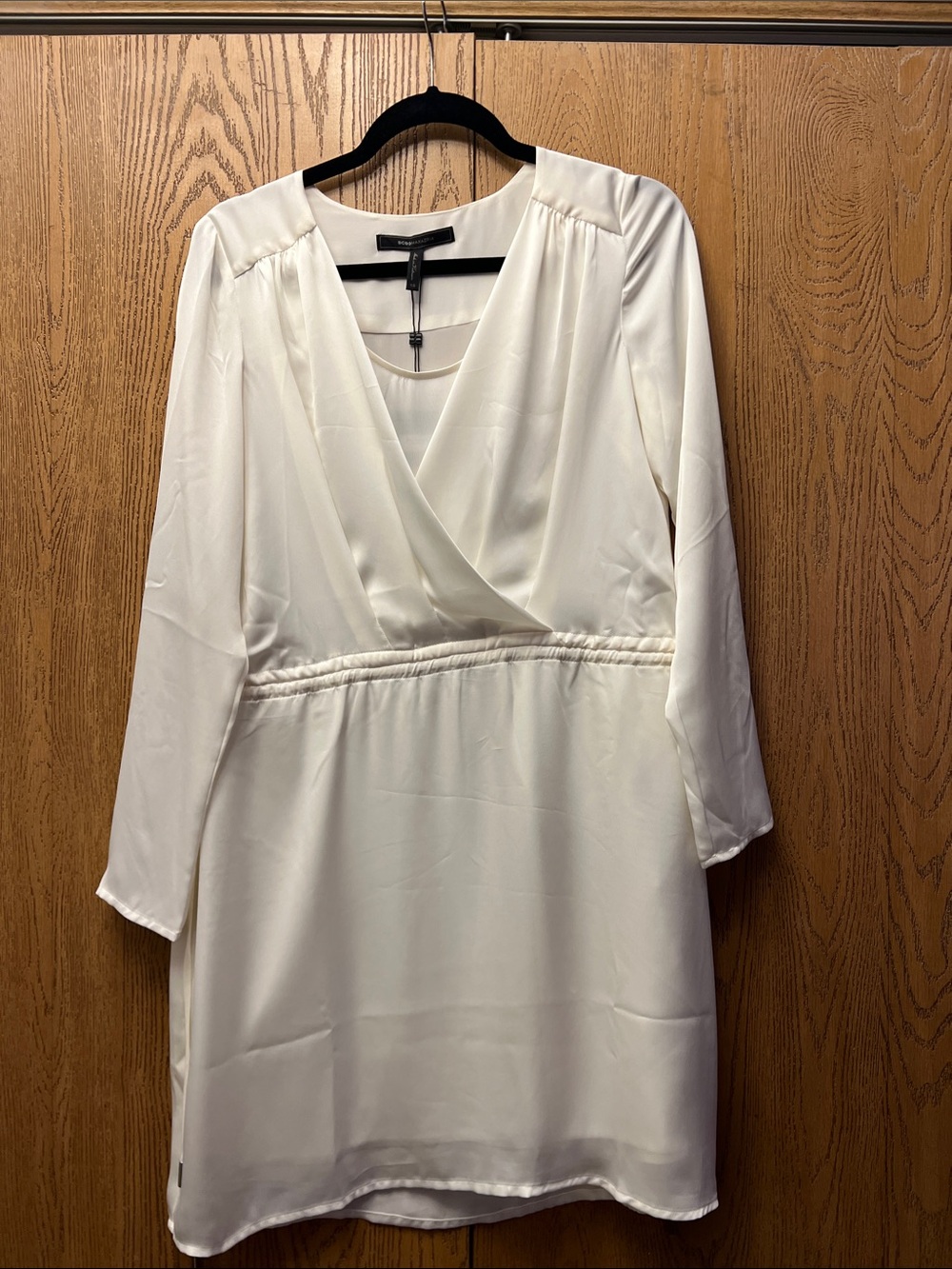 BCBGMaxAzria Cream Wrap-Front Long Sleeve Dress